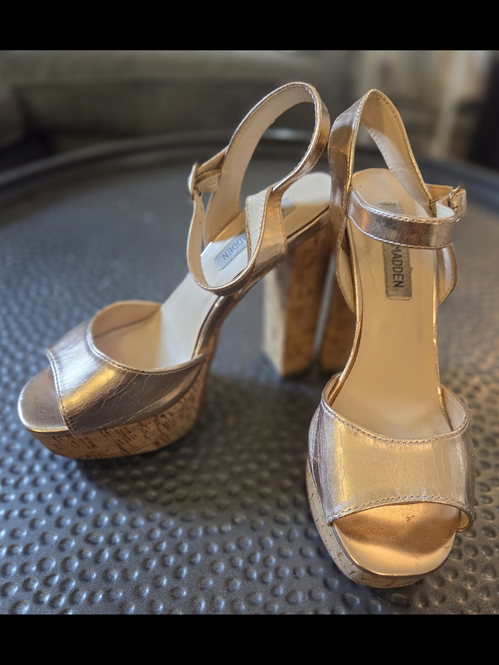 Steve Madden Metallic Rose Gold Cork Platform Heels